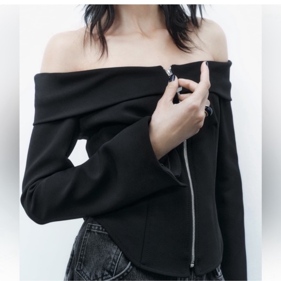 ZARA BLACK OFF-THE-SHOULDER TOP LIMITED EDITION - Picture 7 of 9